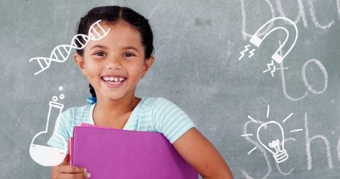Excited Schoolgirl With Educational Symbols