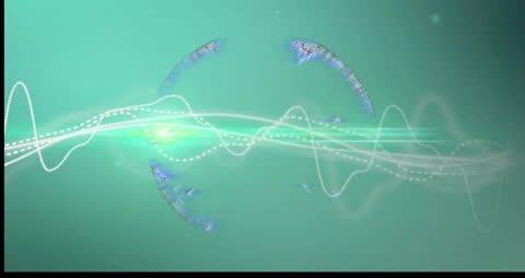 Digital Globe Surrounded by Dynamic Light Waves on Green Background