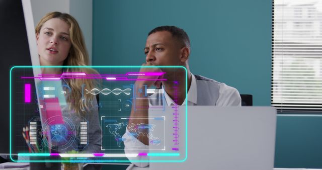 Professionals Interacting with Futuristic Holographic Interface in Modern Office - Download Free Stock Images Pikwizard.com