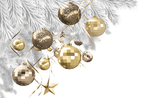 transparent background with gold christmas ornaments and white pine branches - Download Free Stock Videos Pikwizard.com