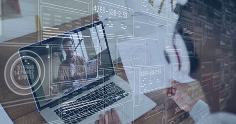 Virtual Meeting and Digital Interface with Headphone Wearing Professional