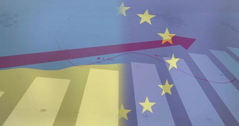 European Growth Concept with Upward Arrow and Golden Stars