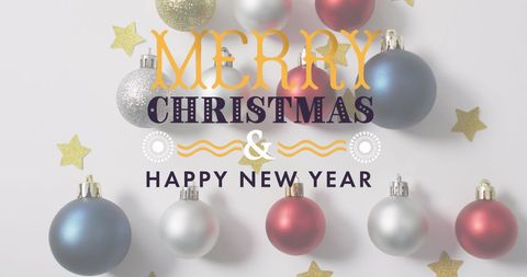 Festive Merry Christmas and Happy New Year Greeting Over Decorations