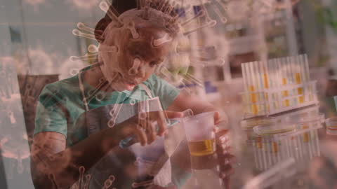 Child Scientist Experimenting with Mixed Overlay of Virus Motif