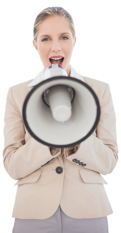 transparent businesswoman holding megaphone communicating alert - Download Free Stock Videos Pikwizard.com