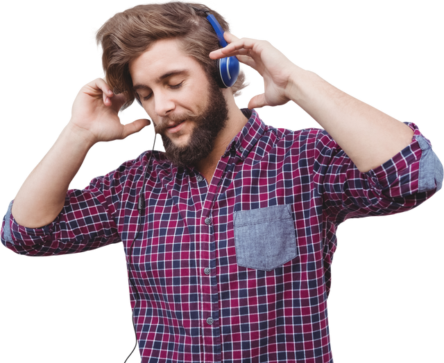 Trendy Hipster Enjoying Music with Blue Headphones on Transparent Background - Download Free Stock Videos Pikwizard.com