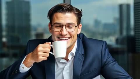 Calm Focus of Timeless Executive Amidst Urban Skyline