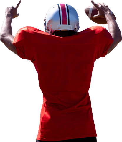 Rugby Player Celebrating with Ball on Transparent Background