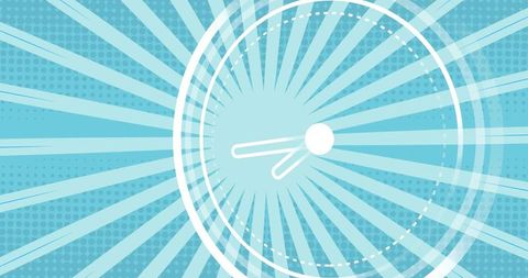 Abstract radial clock conveying time and motion on teal burst with halftone rings