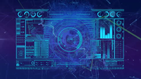 Futuristic UI with Data Visualizations and Blue Network Connections