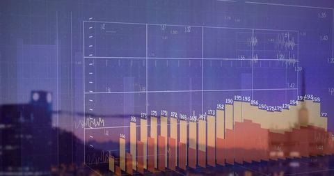 3D Bar Chart and Urban Skyline Blend Reflecting Modern Analytics