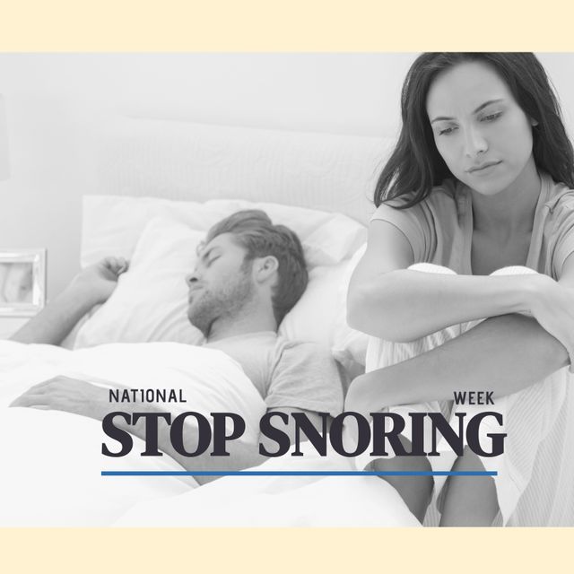 Stop Snoring Week Awareness: Woman Awake Next To Snoring Partner in Bed - Download Free Stock Templates Pikwizard.com