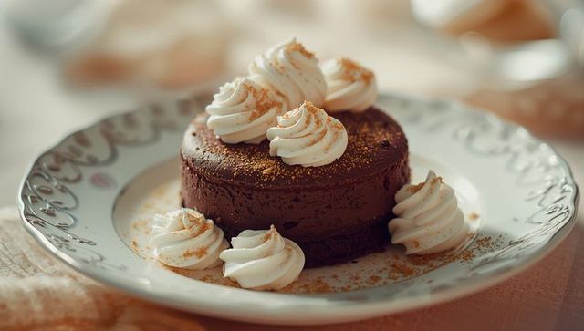 Decadent Chocolate Cake with Whipped Cream and Cocoa Sprinkles