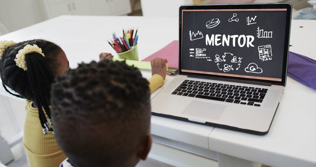 Kids Learning Online with Mentor on Laptop Screen - Download Free Stock Images Pikwizard.com