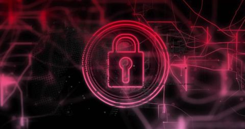 Glowing Red Padlock in Digital Network Illustration