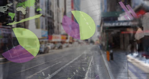 Futuristic Financial Data Animation on Urban Backdrop