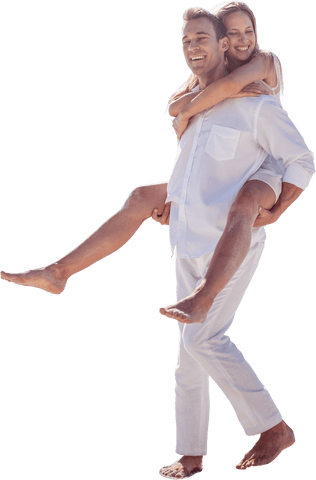 Happy Caucasian Couple Enjoying Playful Moment on Transparent Background