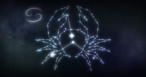 Cancer Zodiac Constellation with Glowing Stars on Dark Sky