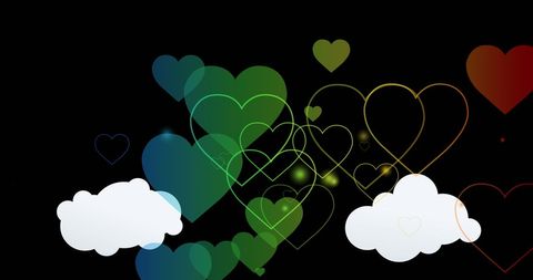 Vibrant Rainbow Hearts with Clouds Over Black Background - Download Free Stock Images Pikwizard.com