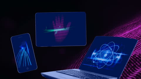 Futuristic Holographic Technology Interface with Handprint