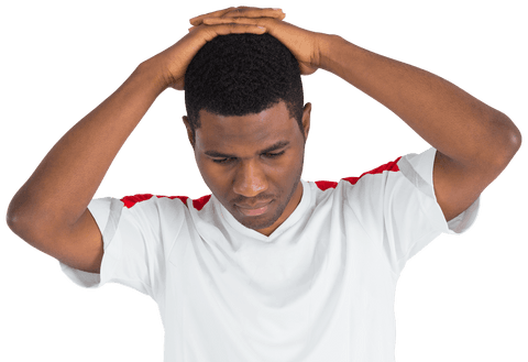 Transparent Disappointed Football Fan Holding Head in White Shirt