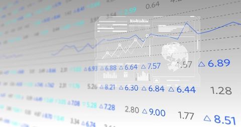 Translucent Data Dashboard Displaying Global Analytics and Blue Line Chart with Copy Space