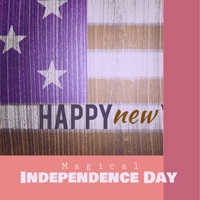 Stripes and starts on american flag with happy new year and magical independence day text. Unaltered, patriotism, celebration, freedom and identity concept.