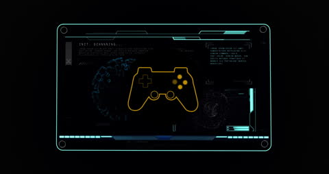 Futuristic Interface with Gamepad Icon and Data Visualization