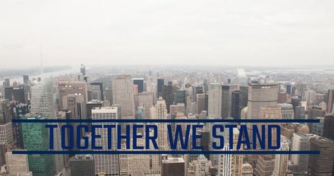Together we stand and global cityscape unity concept
