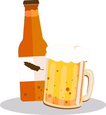 Craft beer bottle and brewed mug with transparent background
