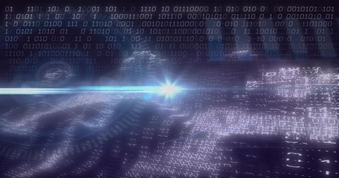 Shining Light Beam Glowing Through Digital Network