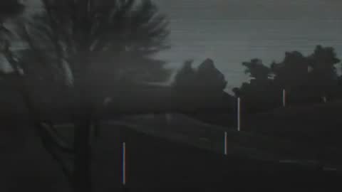 Glitchy Scan-Line Effects in Twilight Rural Landscape