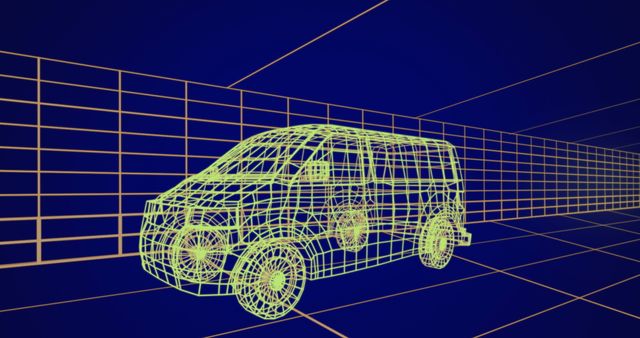 3D Technical Drawing of Van with Moving Grid Background - Download Free Stock Images Pikwizard.com