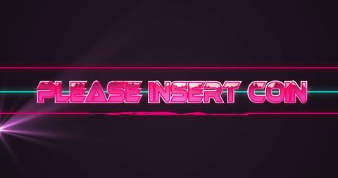 Neon Retro Arcade Message 'Please Insert Coin'