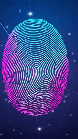 Neon Fingerprint Pulsing for Biometric ID Scan Vertical Motion Graphic