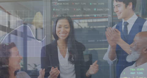 Successful Presentation in Modern Office with Overlaid Data