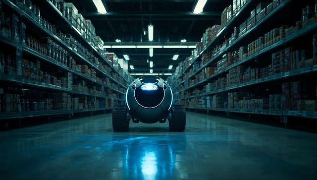 Autonomous Spherical Robot Exploring Warehouse Aisle at Night