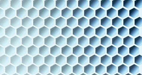 Blue Honeycomb Hexagon Grid Showing Beveled Cells with Diagonal Hatch and Gradient