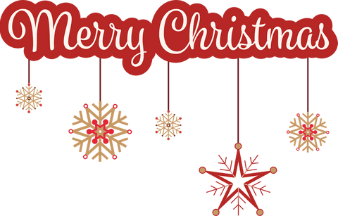Festive Merry Christmas Card with Hanging Snowflakes and Star on Transparent Background
