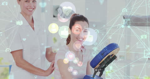 Wellness Spa Digital Connectivity with Smiling Client and Therapist