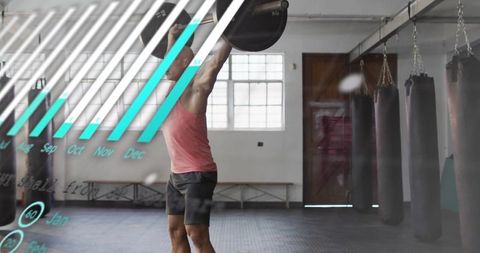 Muscular Man Weight Training with Overlay Chart in Gym Environment