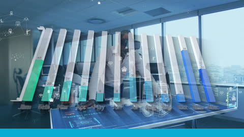 Businessman Using VR for Data Analysis in Modern Office