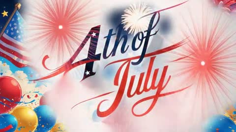 4th of July Celebration Fireworks Display with Flags and Balloons