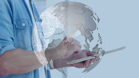 Virtual Globe Overlay with Business Professional Using Tablet