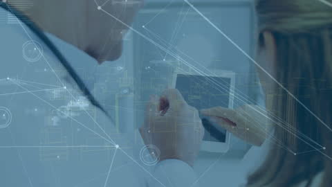 Doctors Analyzing Medical Data on Digital Tablet with Global Network