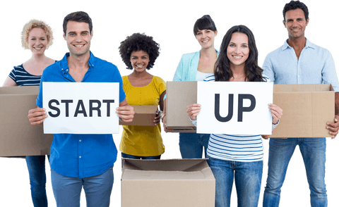 creative team holding transparent startup sign with boxes - Download Free Stock Videos Pikwizard.com