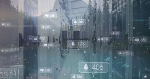 Digital Networking Concept with Social Media Icons over Server and Forest - Download Free Stock Images Pikwizard.com