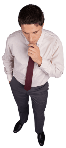 Transparent view of contemplating businessman touching chin
