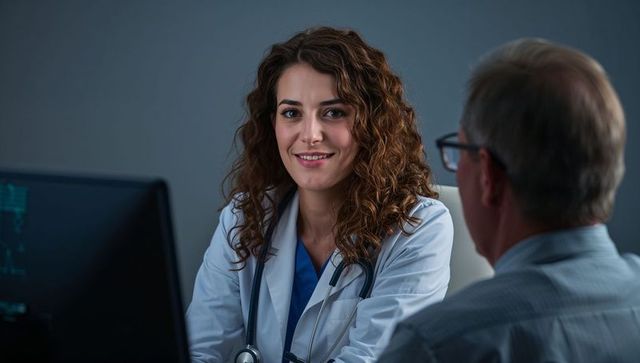 Smiling Female Doctor Consulting with Patient in Office Setting