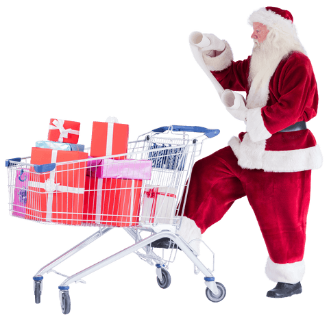 santa claus with gift-laden shopping trolley on transparent background - Download Free Stock Videos Pikwizard.com